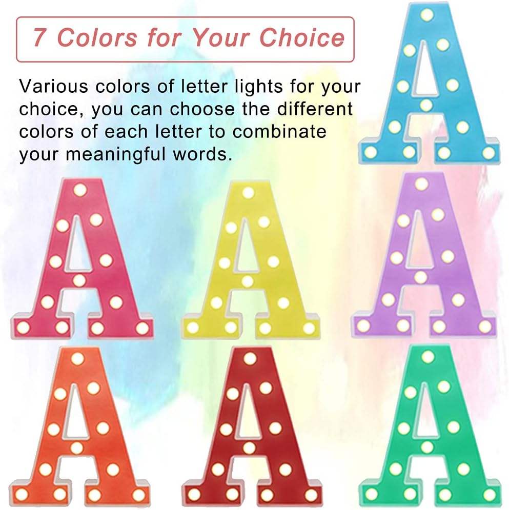 Pooqla Letras con luces LED, letrero alfabético iluminado, luz de noche de marquesina colorida con LED blanco cálido, decoración de bares, bodas,