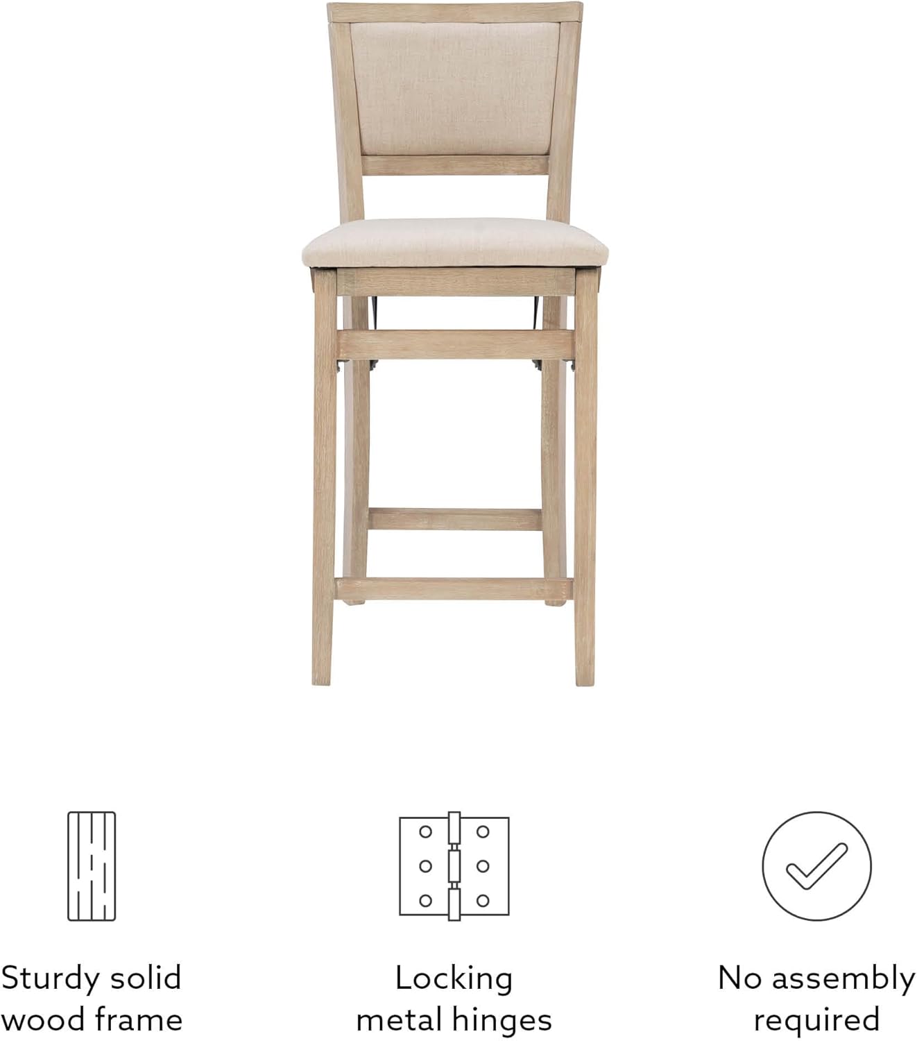 Linon Keira Taburete plegable de madera rústica natural con asiento tapizado beige y respaldo