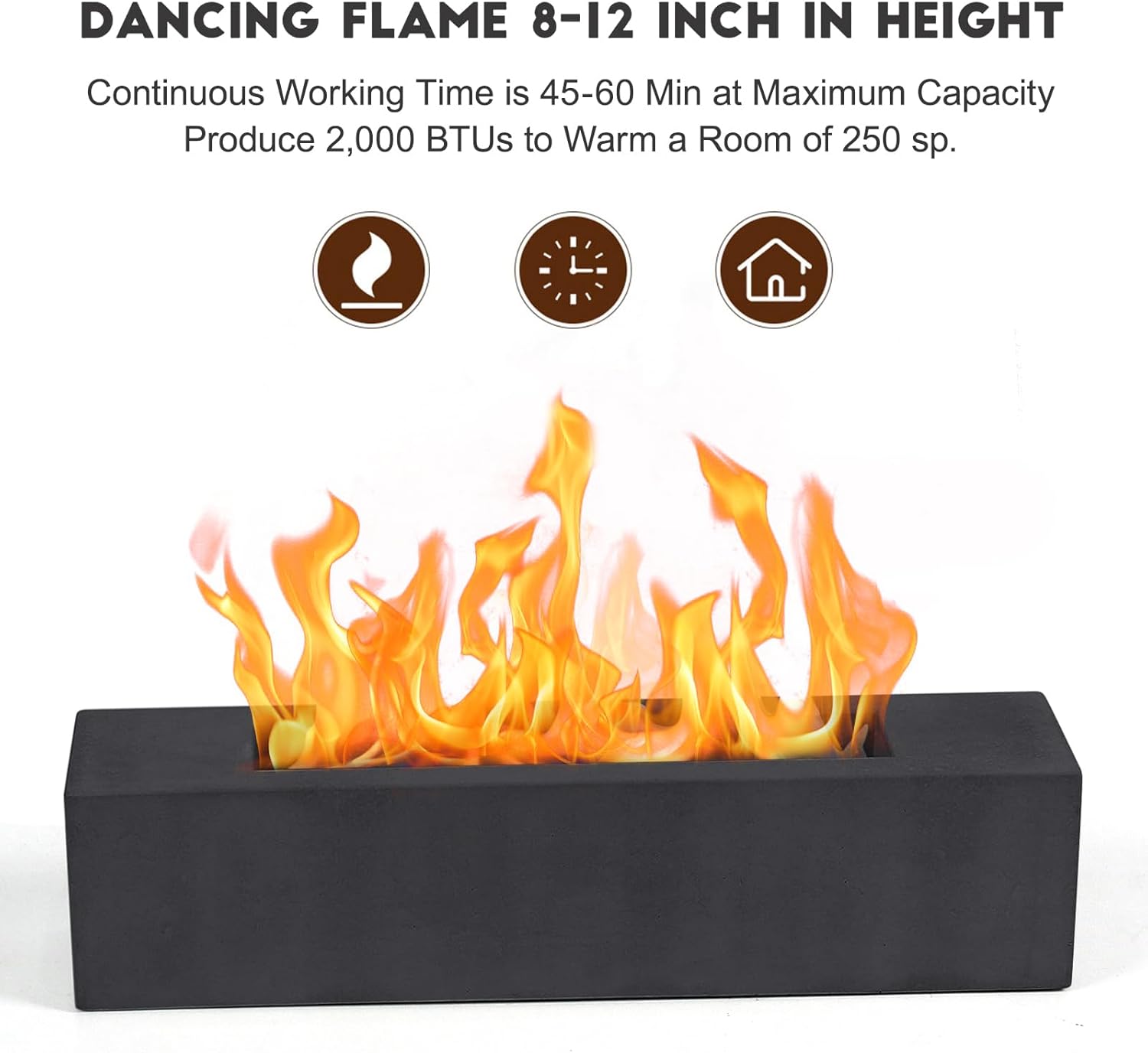 BRIAN & DANY Hoguera de mesa, hoguera de mesa de hormigón para interiores y exteriores, chimenea de mesa rectangular grande de etanol, color negro