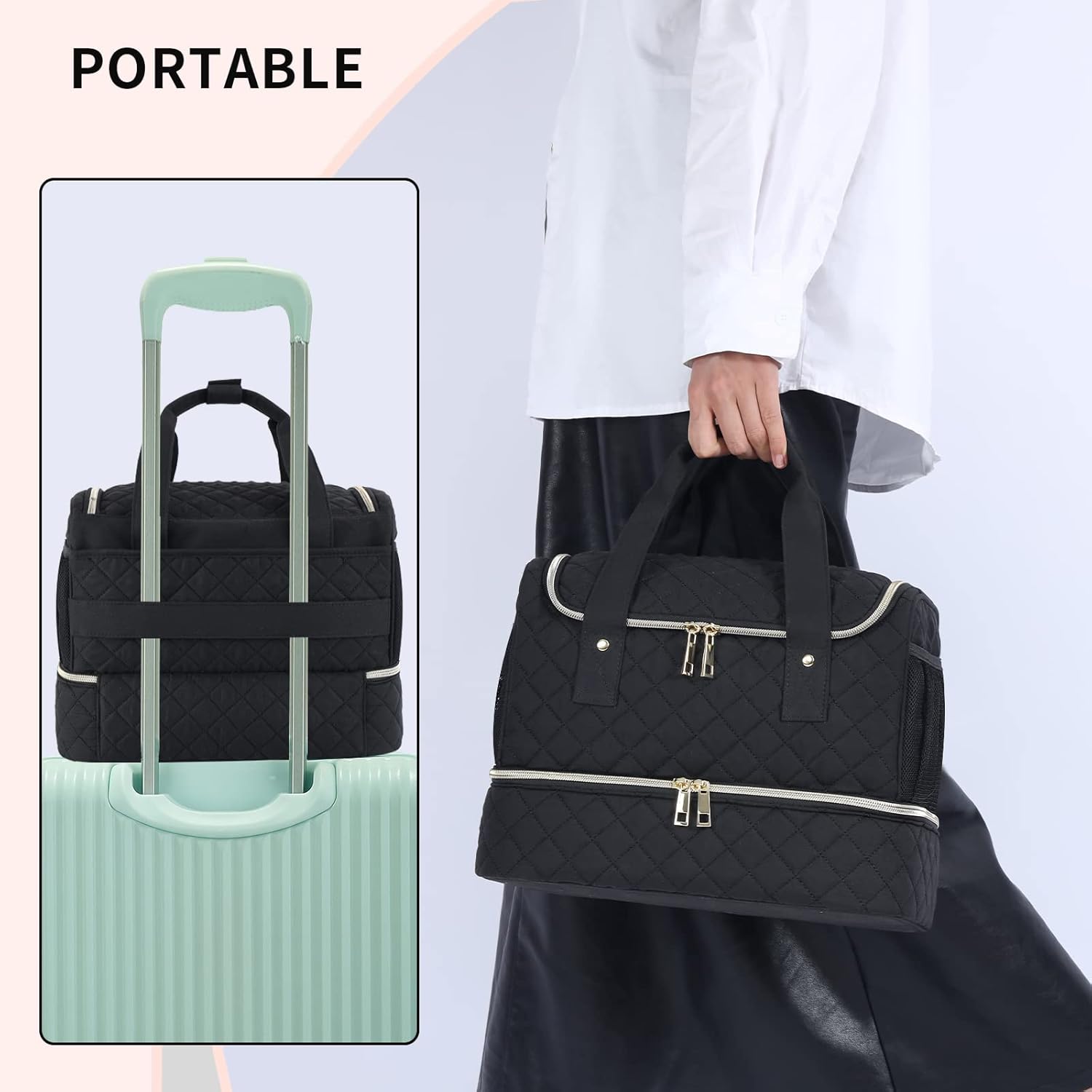 Bolsa organizadora de esmalte de uñas, se adapta a 1 lámpara de uñas y 40 botellas, bonito organizador de uñas con bolsillos laterales para