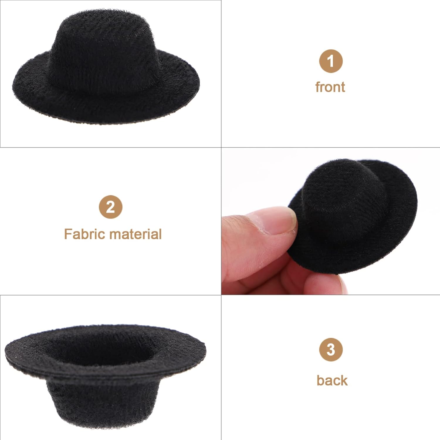 20 mini sombreros de fieltro en miniatura, mini sombreros negros para decoración de bricolaje, suministros de fiesta, decoración de Navidad