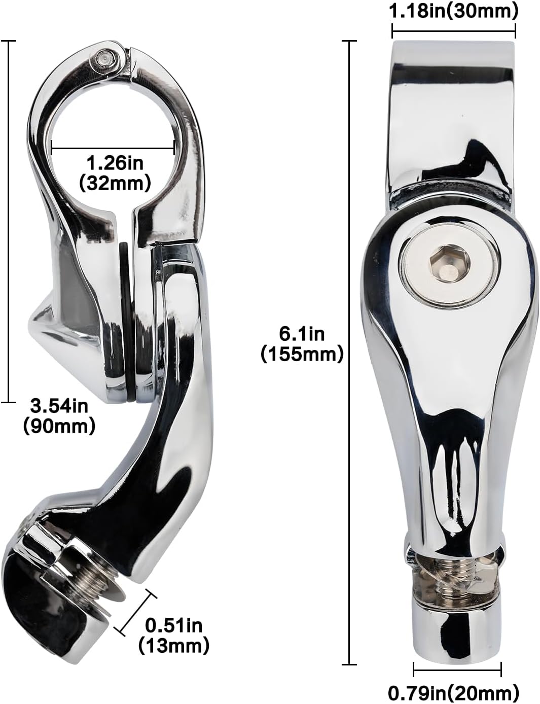 Estriberas cortas en ángulo para motocicleta de 1.25 pulgadas, reposapiés de barra de choque con abrazaderas kit de soportes compatible con Harley