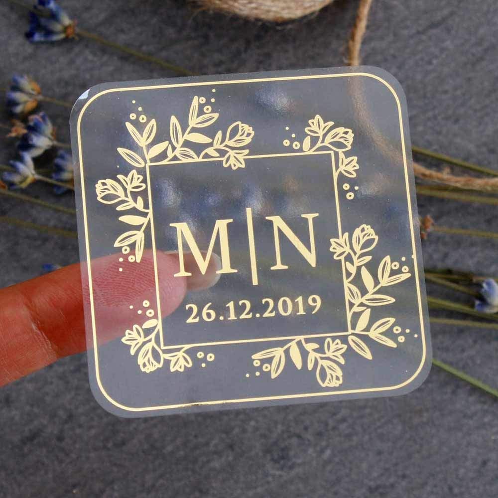 Custom Real Gold Foil Wedding Stickers Gold Wedding Labels Wedding Party Decoration Self Adhesive Elegant Wedding Stickers Modern Wedding