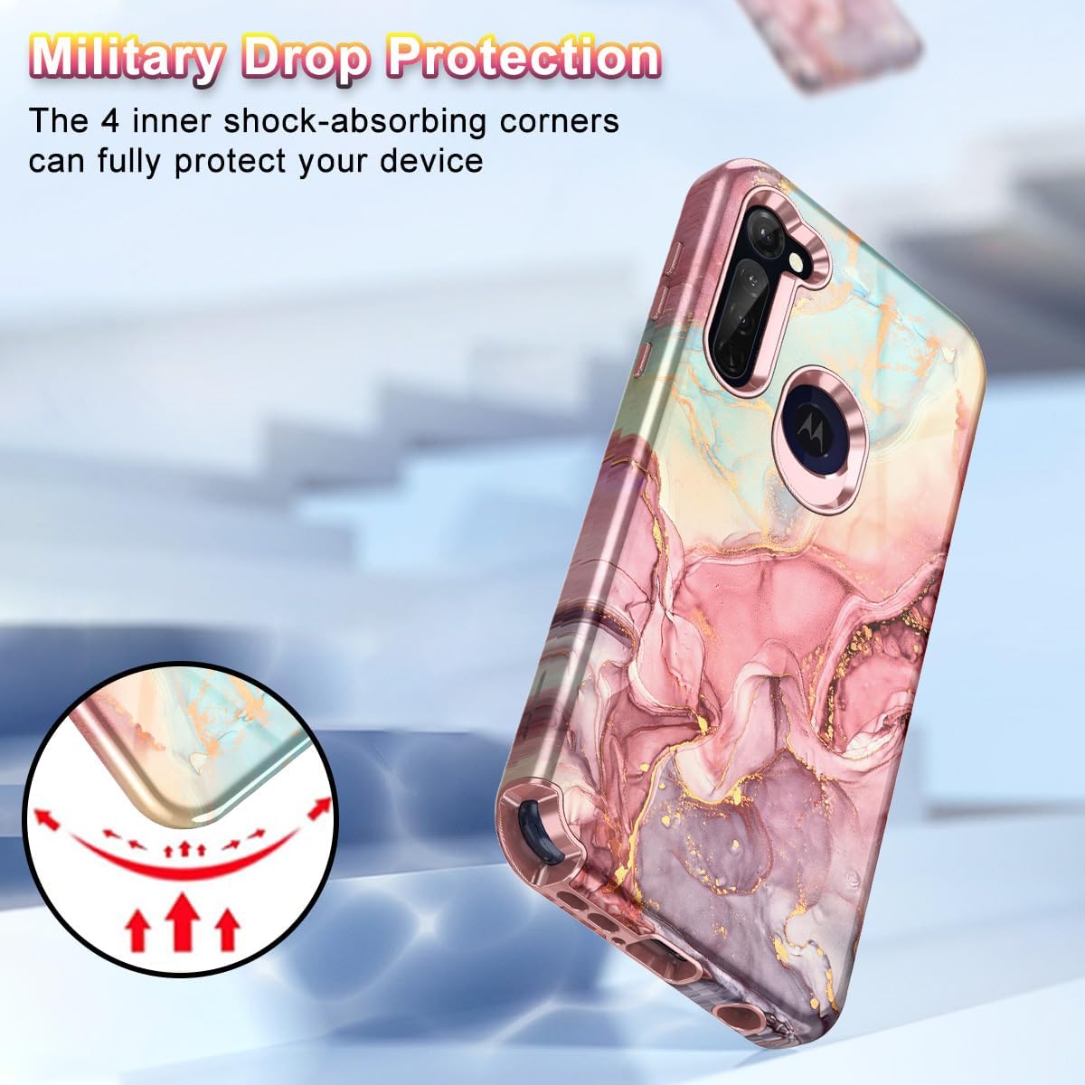 Btscase Funda para Moto G Stylus 2020, resistente de tres capas de mármol, a prueba de golpes, cuerpo completo, policarbonato duro y TPU suave,