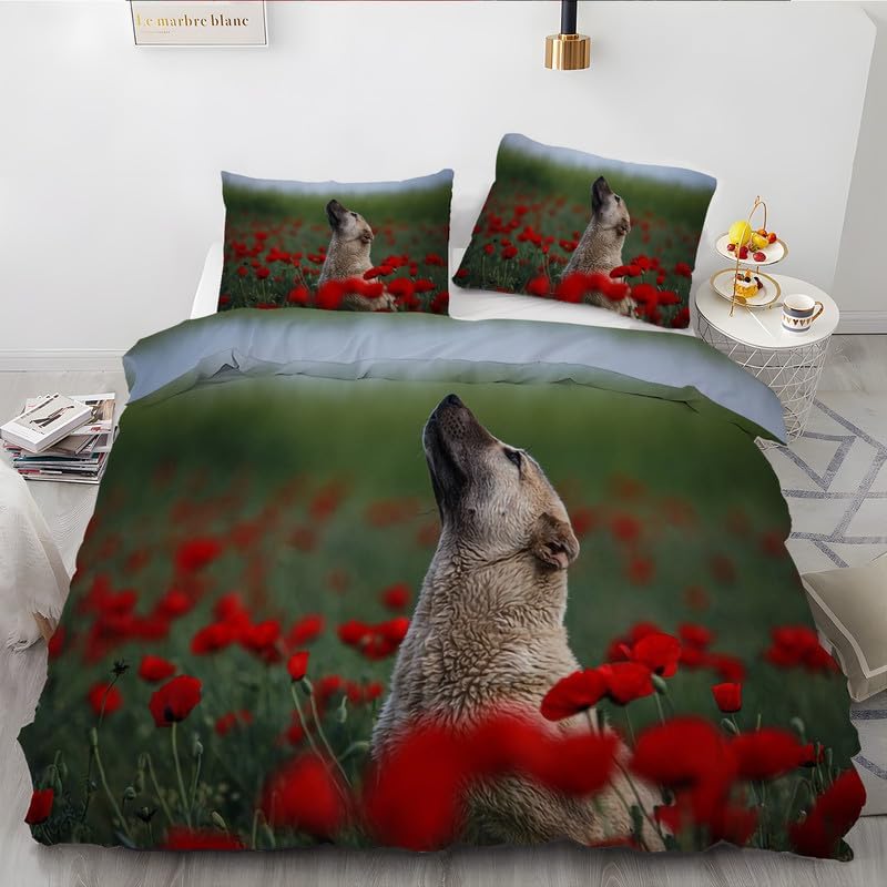 Dog Green Duvet Cover Queen Animal Print Bedding Sets Queen Soft Microfiber Comforter Cover and 2 Pillow Shams 20″X26″, Bed Set Duvet Covers with