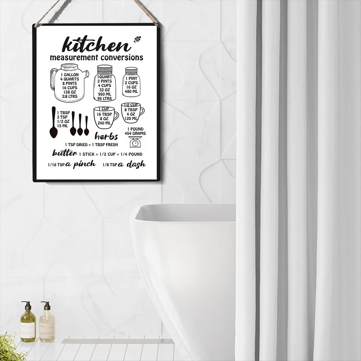 Xiolcxdr Divertido letrero de cocina, decoración de medición de cocina, conversiones, placa de madera para colgar en la pared, carteles para colgar
