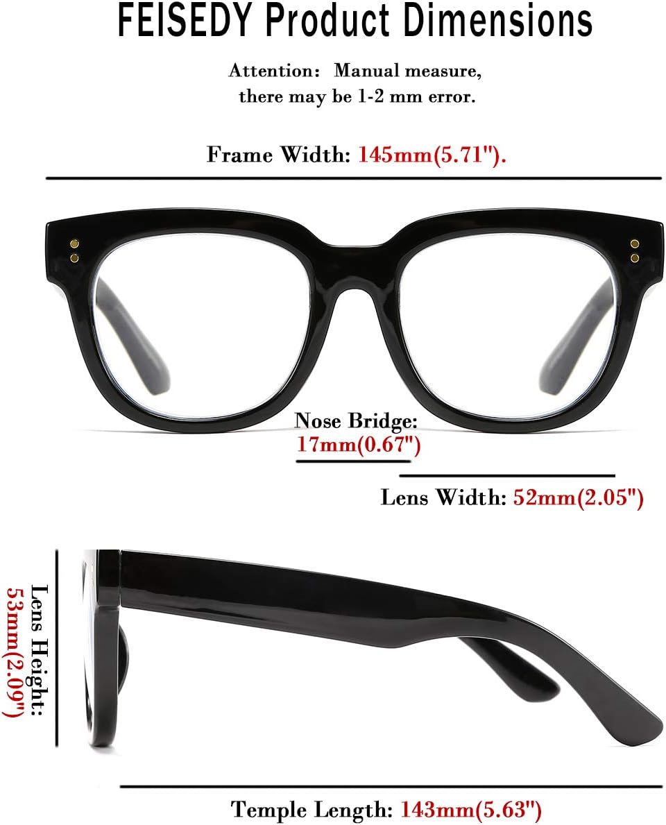 FEISEDY Retro Square Anti Azul Bloqueo de Luz Gafas Mujeres Grueso Gran Tamaño Gafas de Computadora Doble Metal Studs B2689