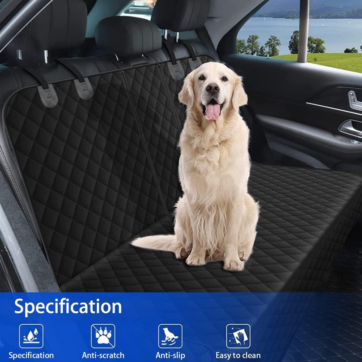 BESULEN Funda de asiento de automóvil para perro para asiento trasero, impermeable, compatible con reposabrazos y cinturón de seguridad, protector