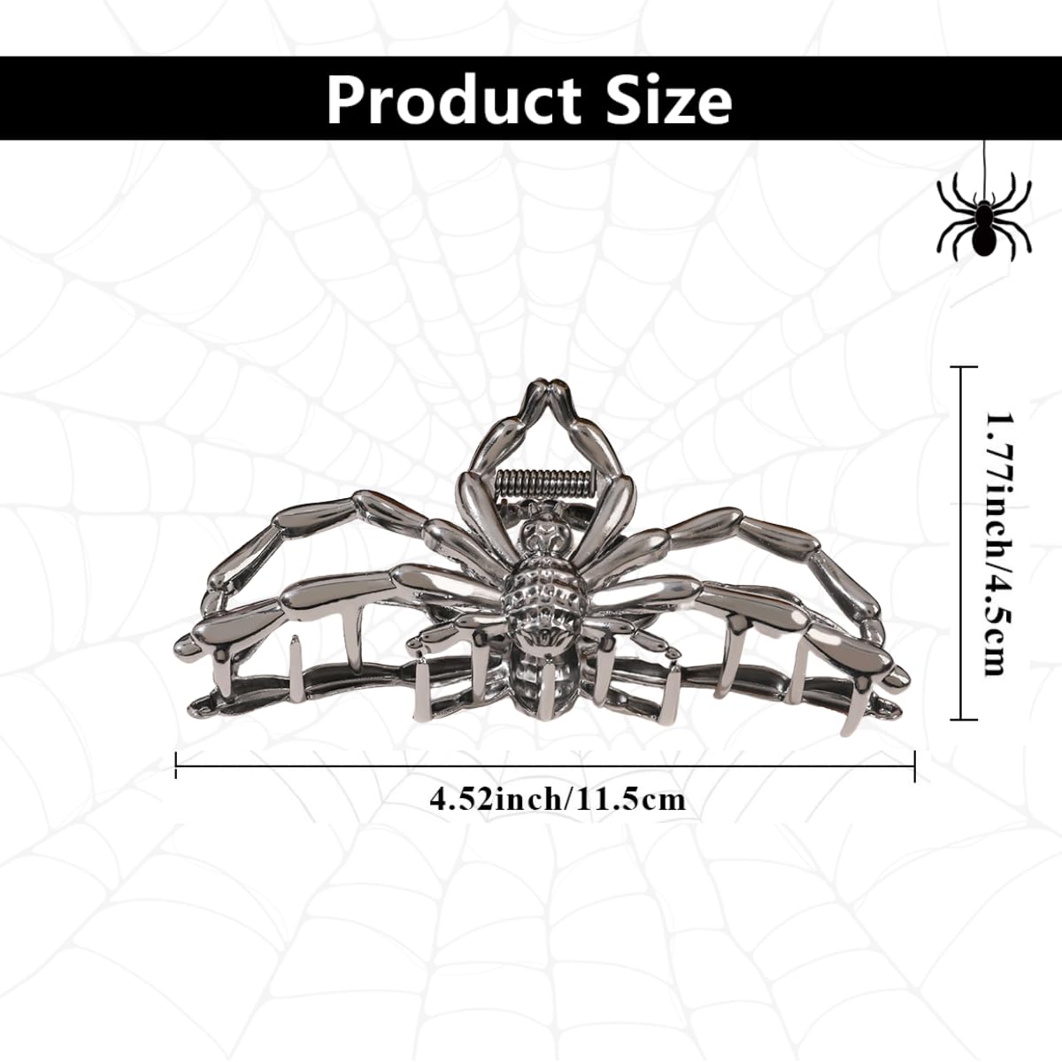 Pinzas para el cabello de Halloween para mujer, con forma de araña grande, pinzas góticas grandes para el cabello, pinzas de aleación de metal