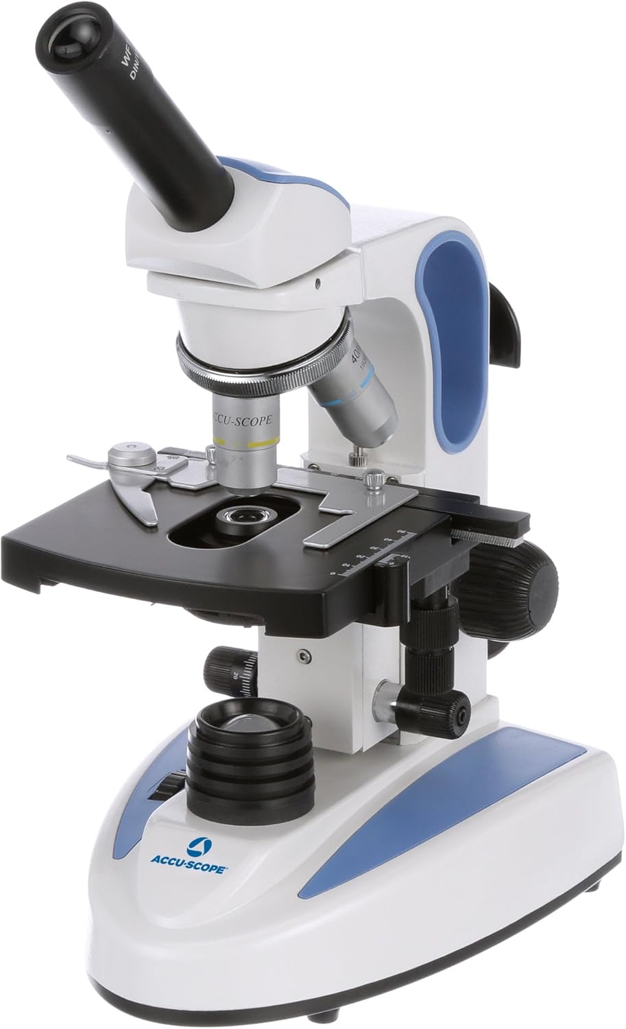 Accu-Scope EXM-150-MS-DF Microscopio BrightfieldDarkfield 2 en 1 – Monocular, aumento 40-400X, escenario mecánico, LED inalámbrico, diseño a prueba