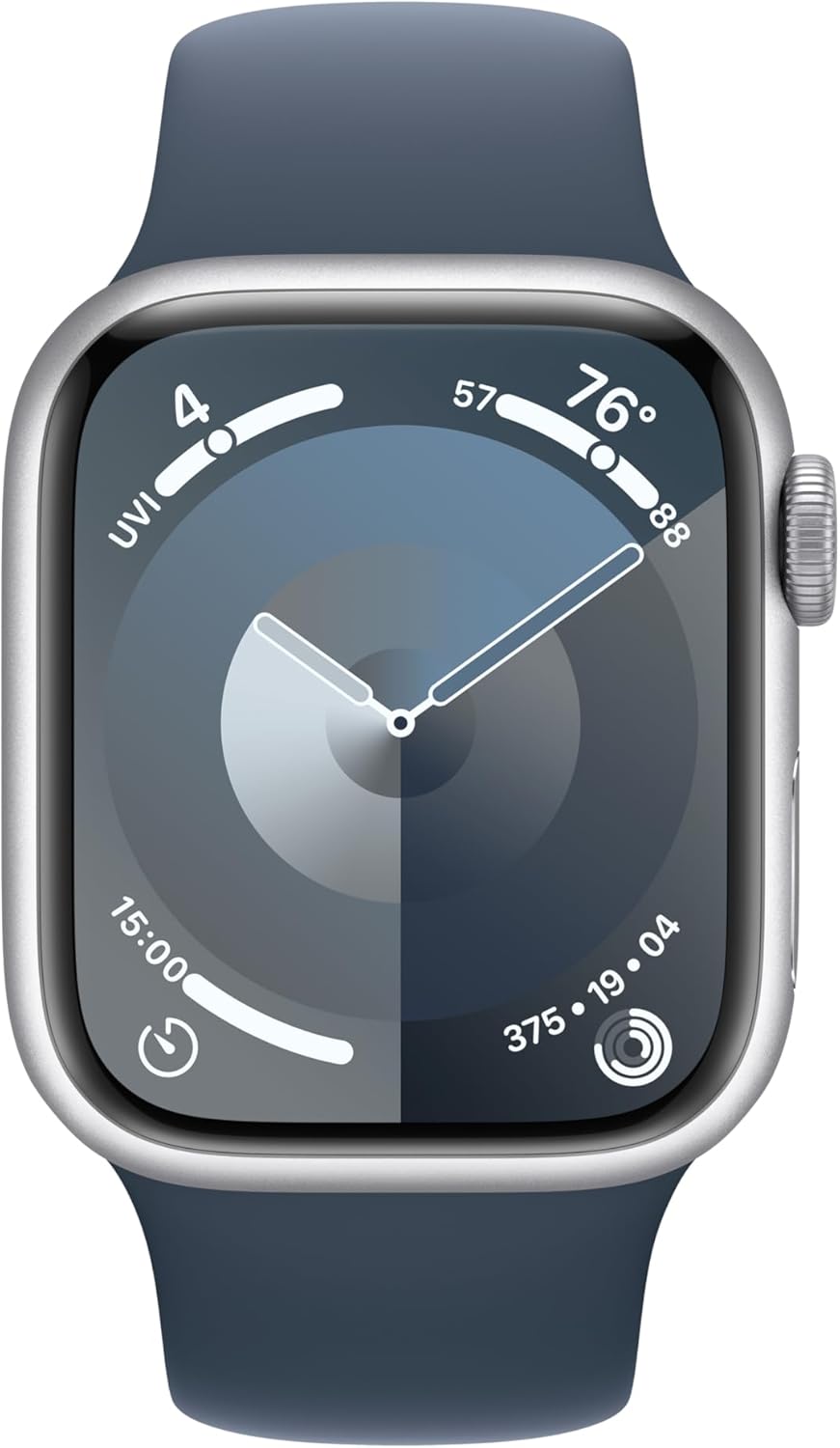 Apple Reloj inteligente de la serie 9 GPS de 1.614 in con caja de aluminio azul tormenta con correa deportiva plateada ML. rastreador de fitness,