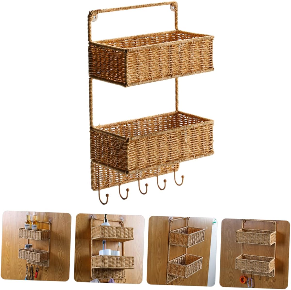 BESTOYARD Cesta de almacenamiento Organizador de baño para cocina, estante montado en la pared, cesta de frutas, cestas tejidas cestas colgantes