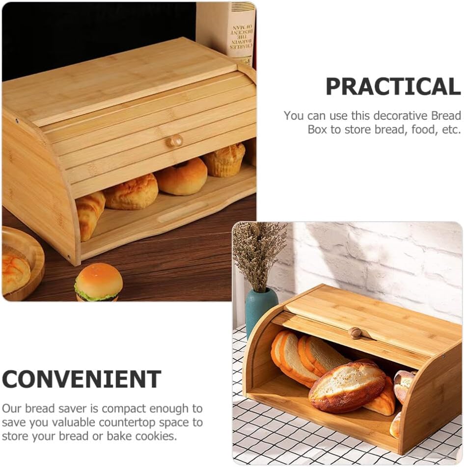 Hemoton Caja de bambú para alimentos para alimentos cajas de pan para encimera de cocina, organizador de pan, almacenamiento de pan, soportes para