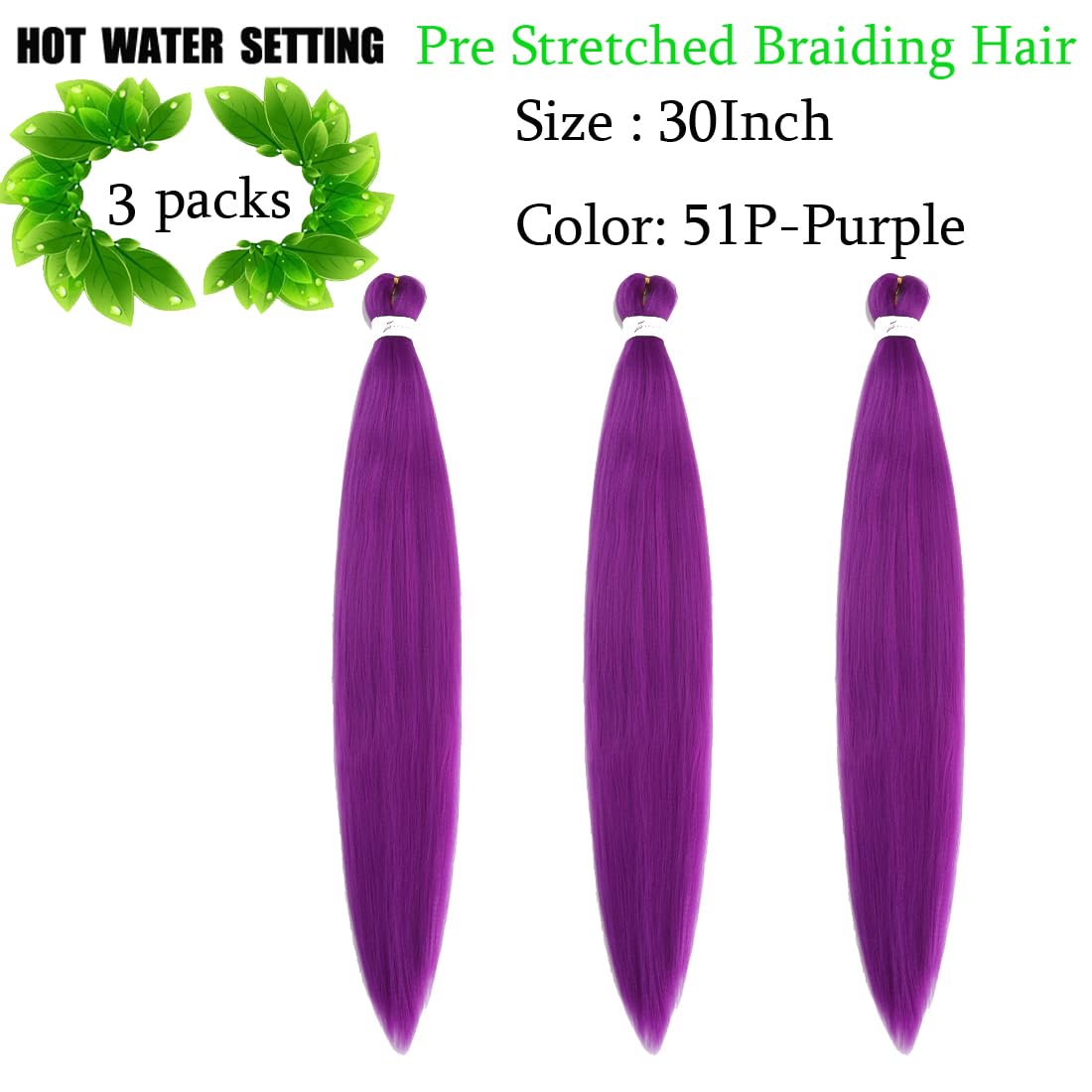 Cabello trenzado preestirado de 30 pulgadas, 3 paquetes de cabello sintético de trenzas de ganchillo, textura Yaki, ajuste de agua caliente,