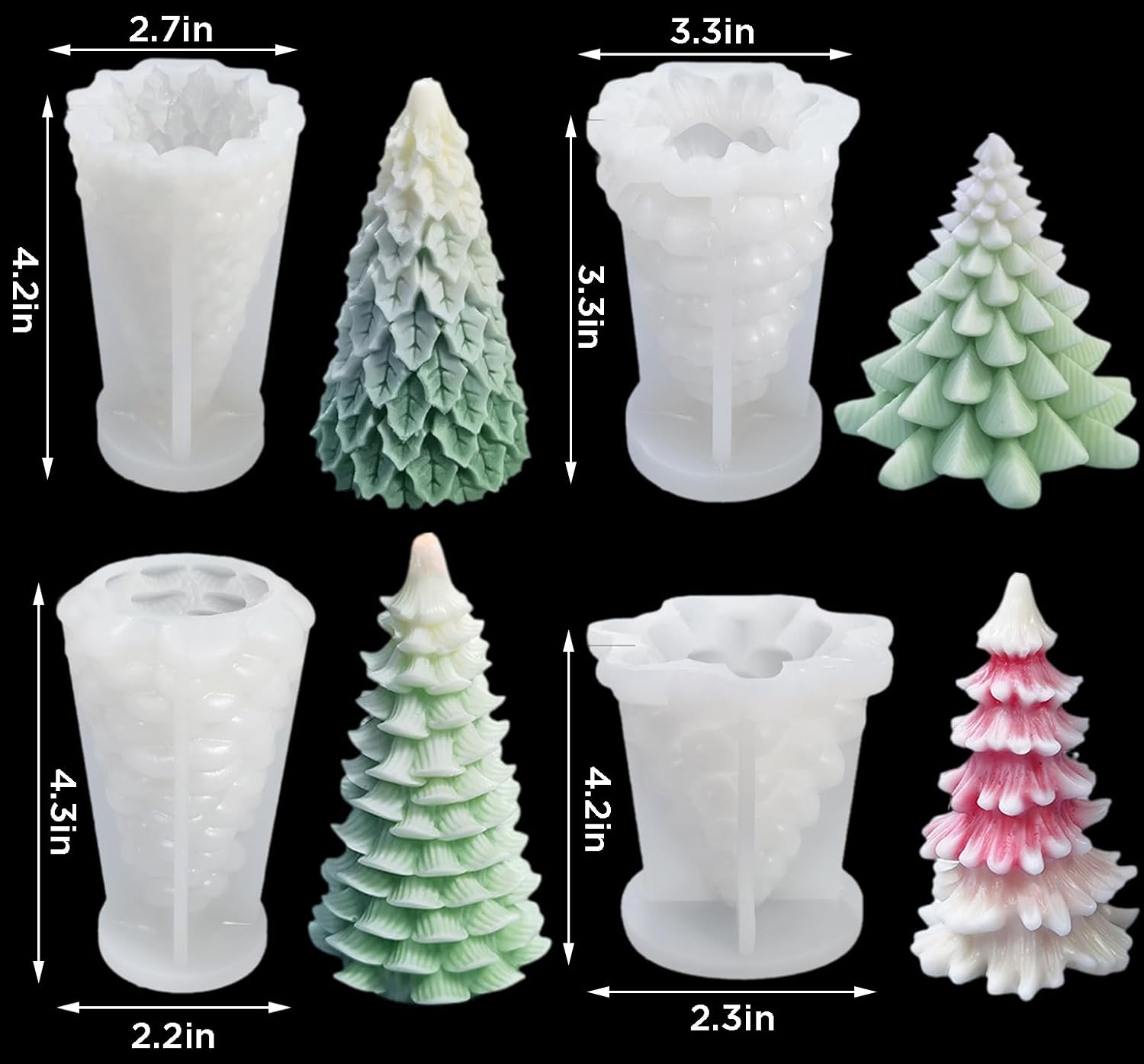 4 moldes de silicona para árbol de Navidad, moldes de velas 3D para hacer velas perfumadas, hechas a mano, jabón, bomba de baño, loción, barra de