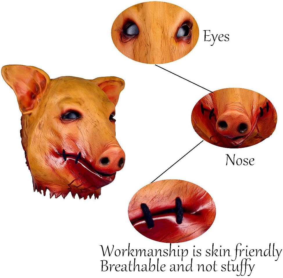 Máscara de cerdo de látex de animales aterradores, disfraz de Halloween, accesorios de cosplay, cabeza de cerdo sangrienta, máscara de terror de