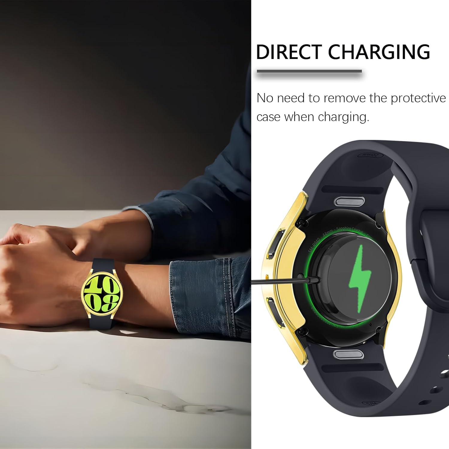 Wugongyan Funda protectora de pantalla compatible con Samsung Galaxy Watch 6 de 1.575 pulgadas, 1.732 pulgadas, flexible y suave, TPU en todo el