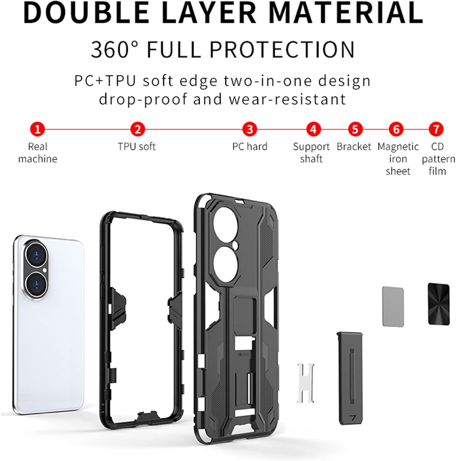 Asuwish Funda de teléfono para Huawei P50 Pro con protector de pantalla de vidrio templado y soporte delgado, híbrido, resistente, película trasera