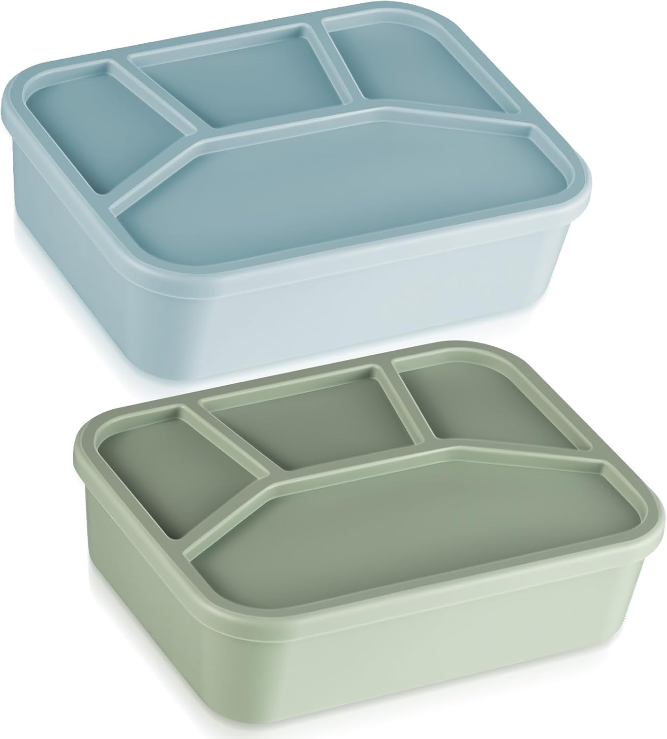 Lonchera Bento de silicona, 2 unidades, a prueba de fugas, con 4 compartimentos, caja de almuerzo rectangular de silicona, 2 colores