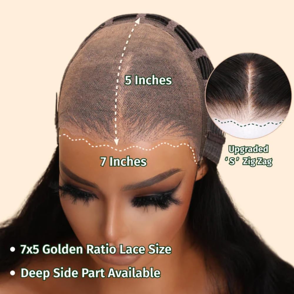 KLAIYI Bye Bye Knots 7×5 pre corte encaje peluca sin pegamento 16 pulgadas