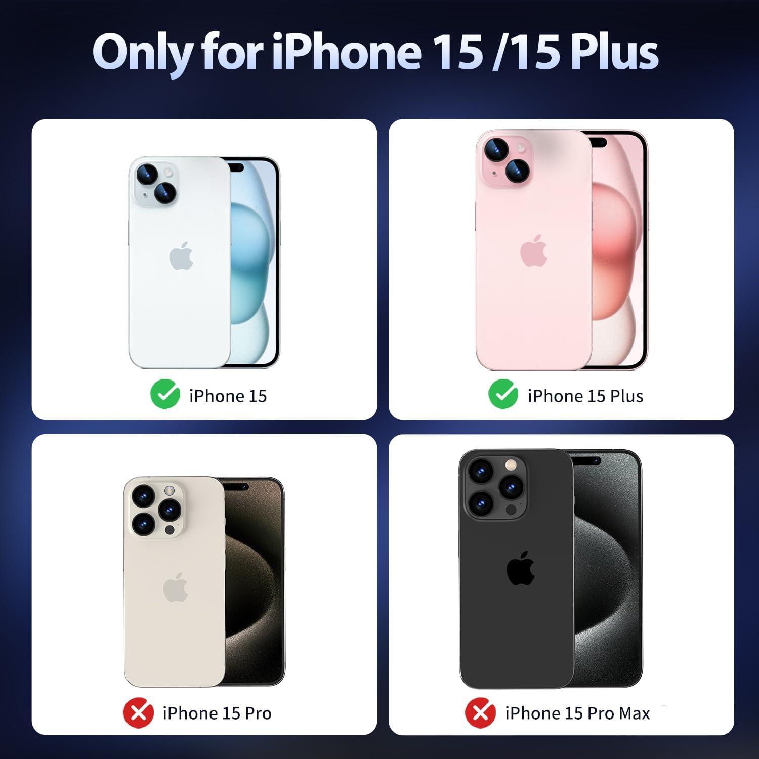 Matekxy Paquete de 2 protectores de lente de cámara para iPhone 1515 Plus1414Plus, cubierta de anillo individual de metal, vidrio templado