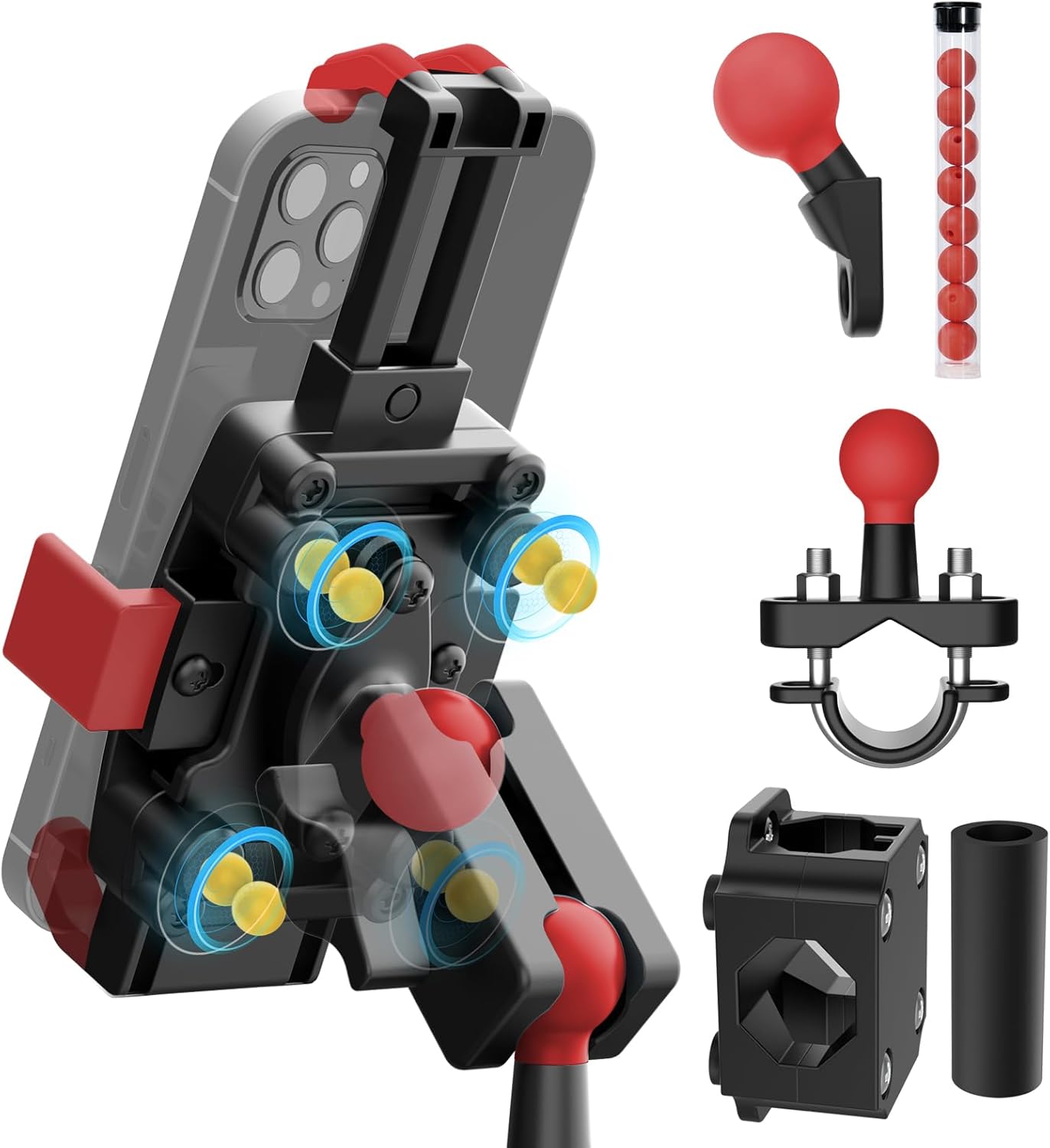 Soporte de teléfono para motocicleta con amortiguador de vibraciones, soporte de teléfono de motocicleta de 360 para 4.7″-7.1″, nailon súper estable