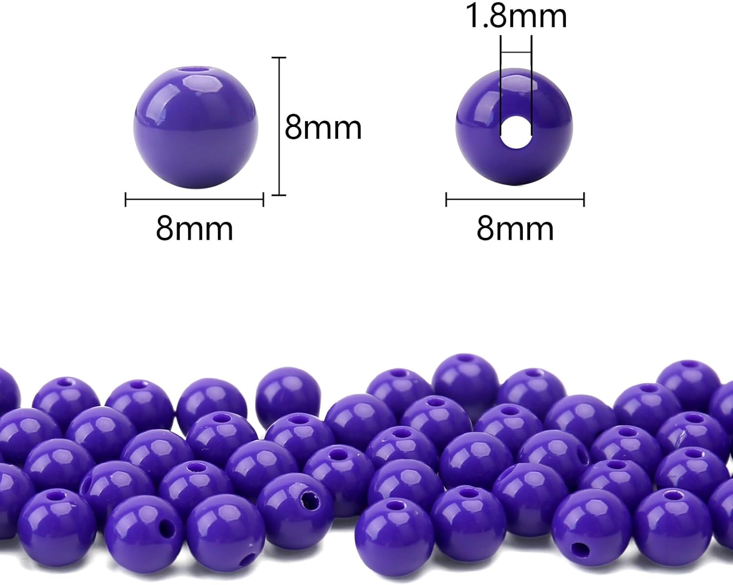 500 cuentas redondas acrílicas lisas de 0.315 pulgadas (0.315 in), bolas acrílicas redondas, cuentas de chicle, cuentas gruesas, cuentas de resina