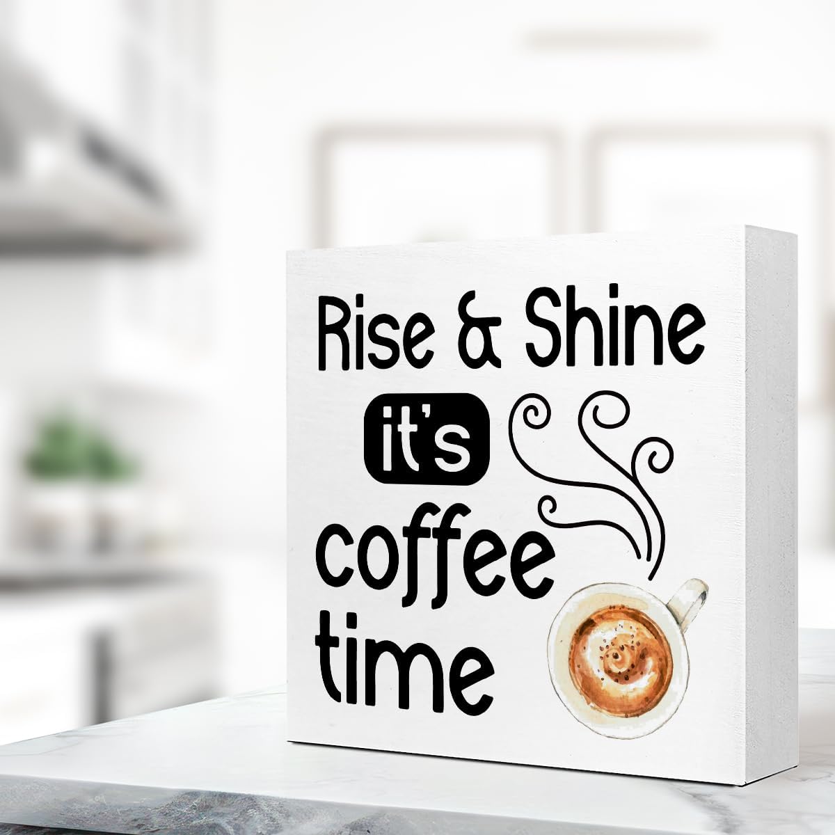 Funny Coffee Sign Decor,Rise and Shine It’s Coffee Time Wood Block Signs,Farmhouse Coffee Desk Decor for Coffee Bar Coffee Corner V639