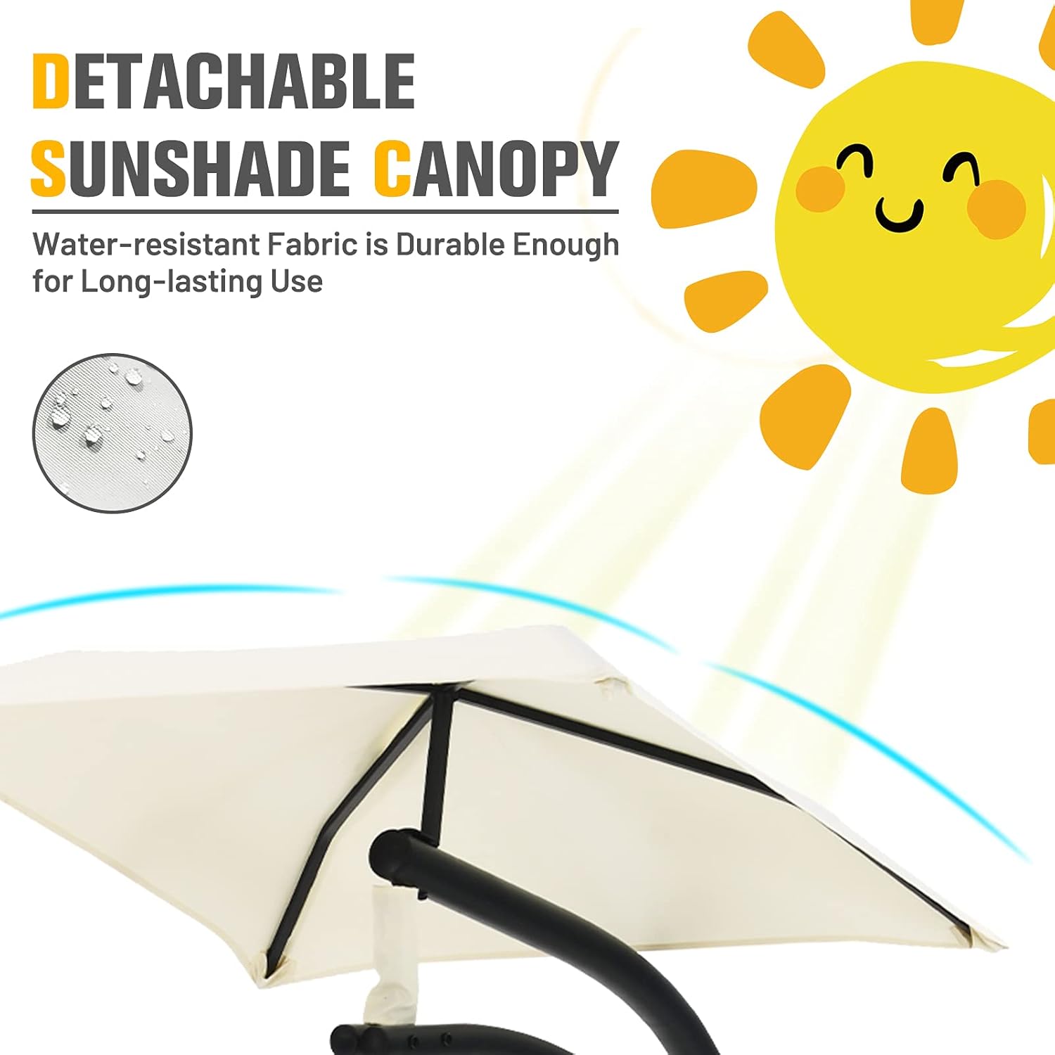 Giantex Tumbona colgante para exteriores, silla hamaca de patio con toldo extraíble, cojín y cuerda anticaída, hamaca colgante de arco para patio,