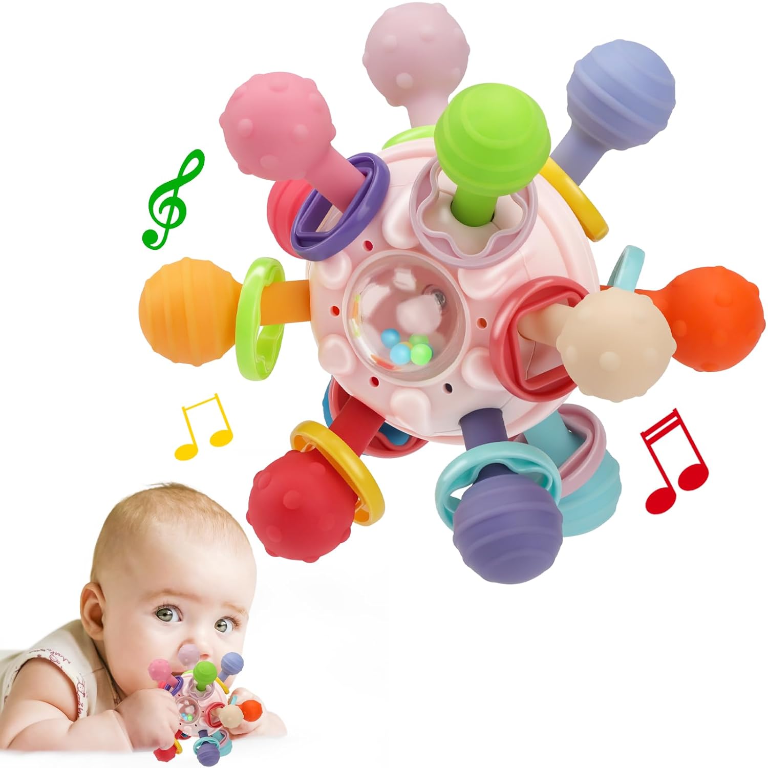 Juguetes sensoriales Montessori para bebés de 0 a 6, 6 a 12 meses, juguetes de dentición de grado alimenticio para bebés de 0, 3, 6, 9, 12, 18
