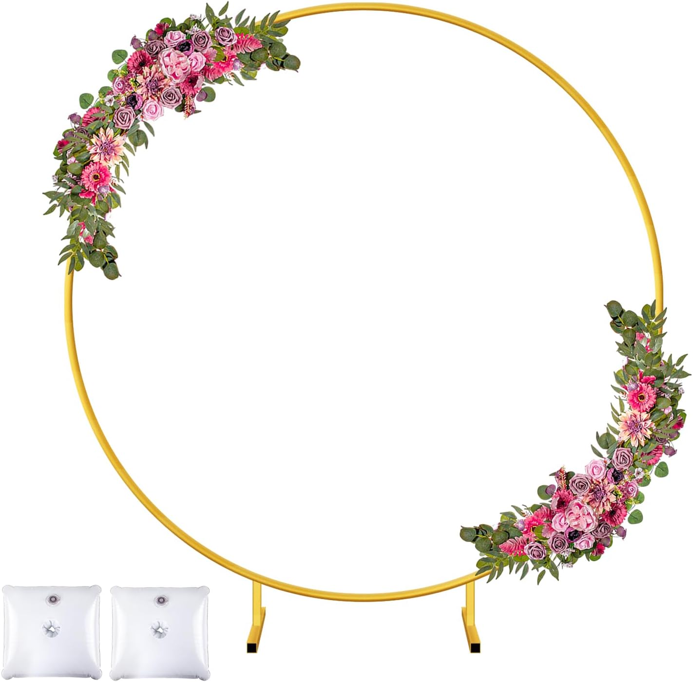 Soporte de fondo redondo de 7.2 pies, soporte de arco de boda de metal dorado, marco de fondo circular para bodas, fiestas de cumpleaños, baby shower