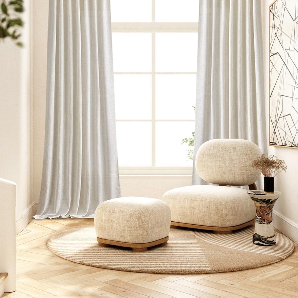 MIULEE Cortinas de lino de 96 pulgadas de largo para sala de estar, 2 paneles, bolsillo para barra de cortina de marfil natural, con pestaña