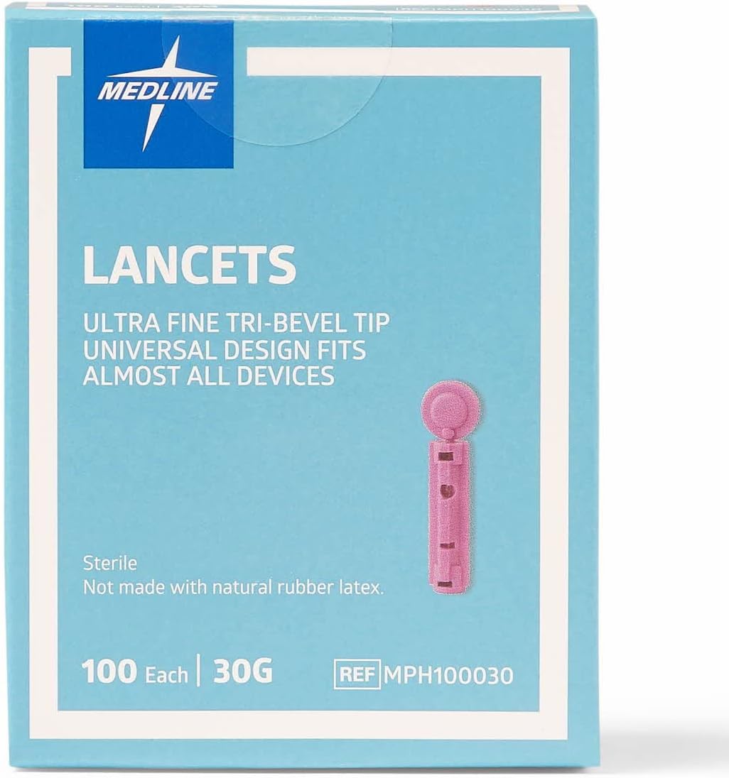 Medline Lanceta de uso general, se puede utilizar con la mayoría de dispositivos de punción universales, 30G, caja de 100 unidades (paquete de 3)