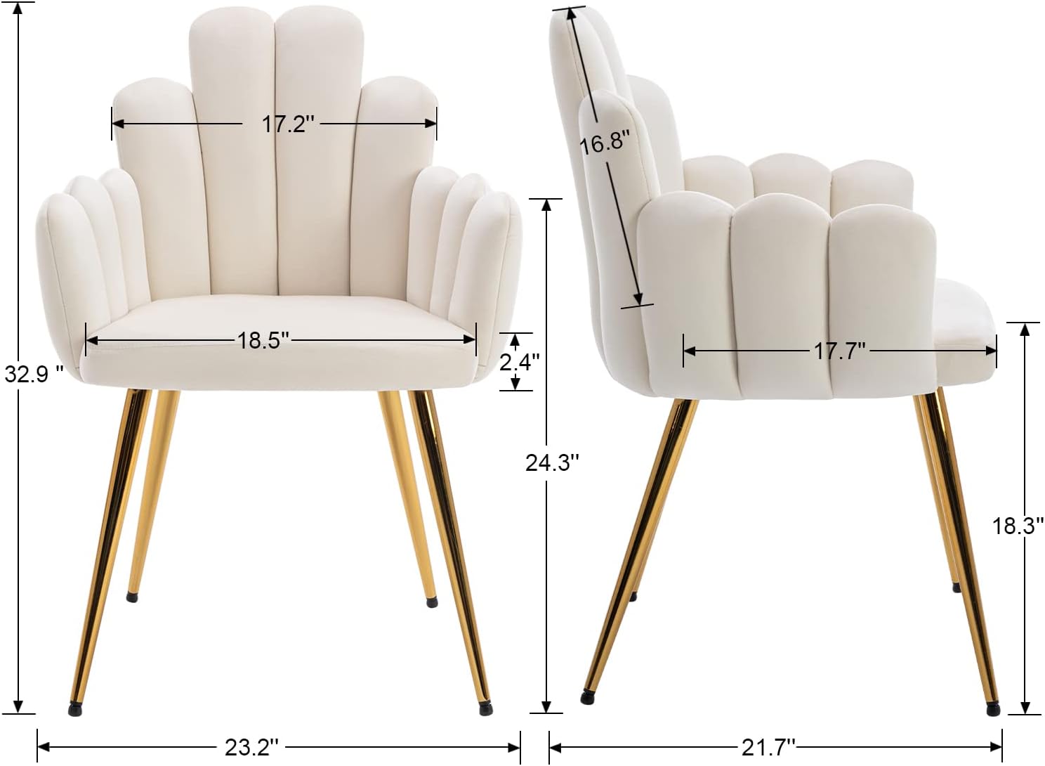 Lei Yu Shunzhi – Juego de 2 sillas de comedor modernas de terciopelo, sillas tapizadas con patas doradas, sillas de invitados, sillas auxiliares