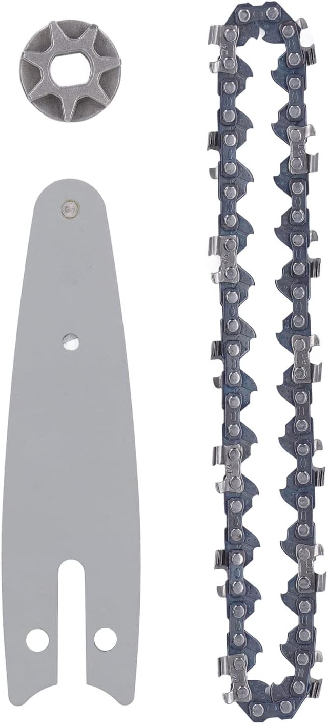 CHICIRIS Mini juego de cadena de motosierra, repuesto de piñón de barra guía de cadena de 4 pulgadas para motosierra eléctrica inalámbrica pequeña
