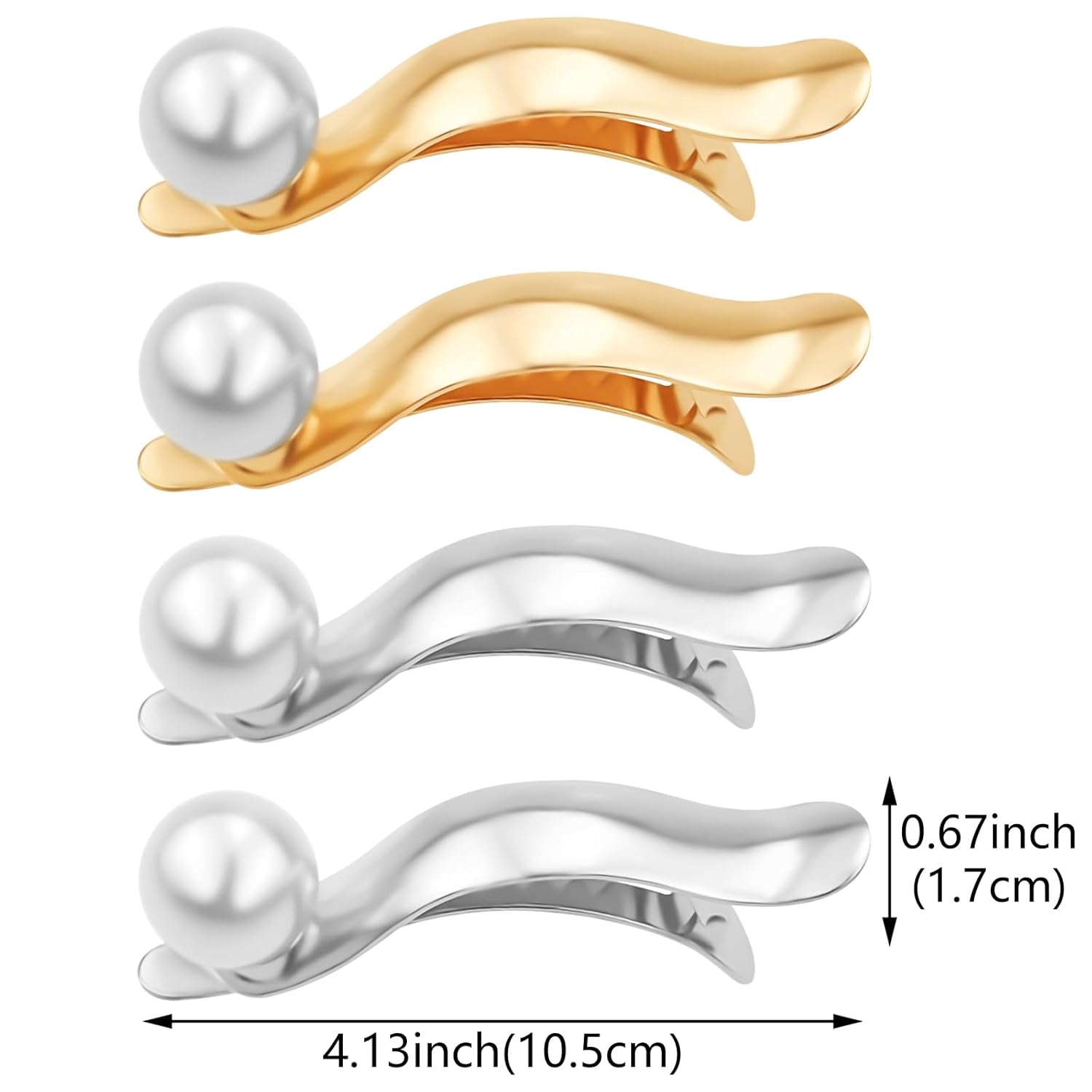 4 pinzas para el pelo de perlas para mujer, 4.13 pulgadas, grandes perlas, pinzas de pelo de cocodrilo, pinzas de metal elegantes, accesorios de