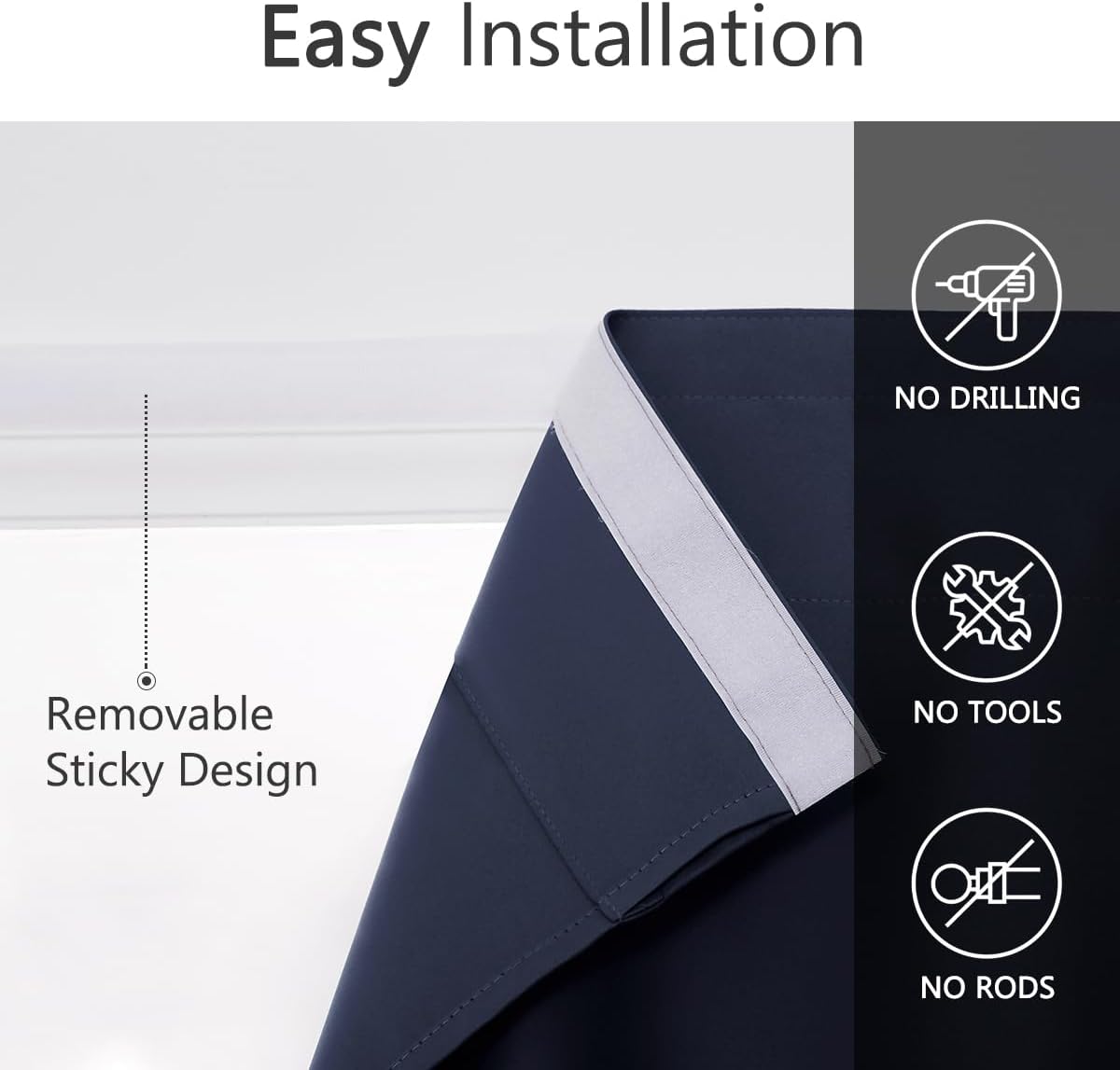 Muamar Juego de 2 paneles de cortinas autoadhesivas, cortinas para ventana, oscurecimiento de habitación, reducción de ruido, cortinas portátiles