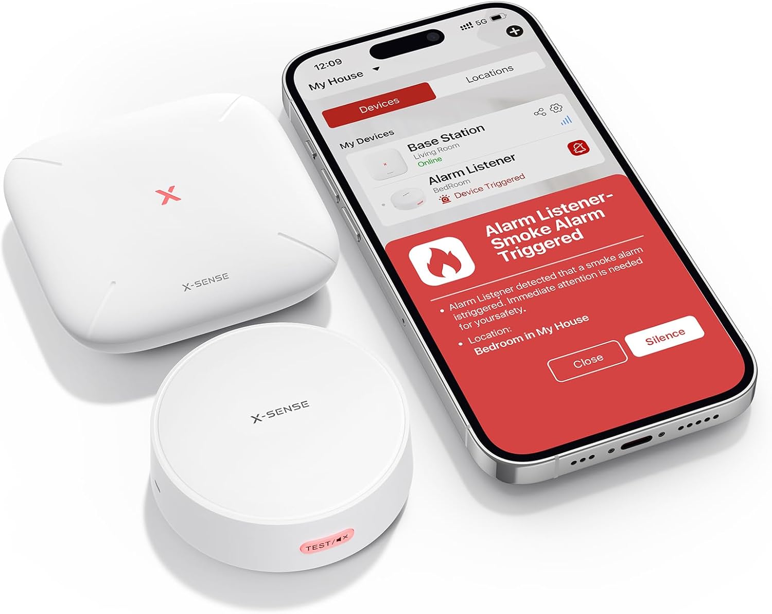 X-Sense Detector de humo y monóxido de carbono interconectado inalámbrico XP02-WR (paquete de 6) y 1 escucha SAL51 y 1 estación base SBS50 para