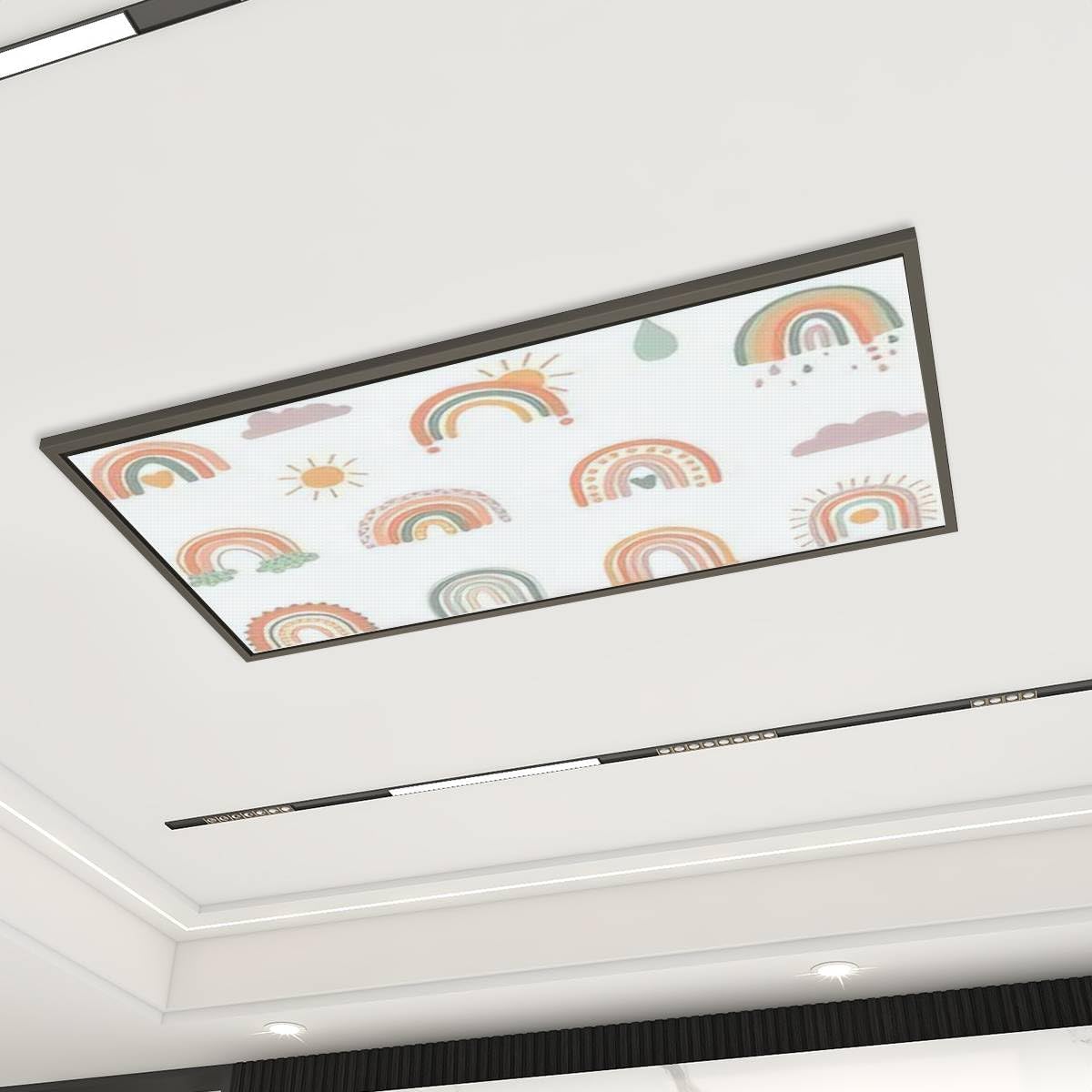 Cubiertas decorativas de luz fluorescente para luces de techo, arco iris dibujado, lindo juego de colores pastel terrosos, cubiertas de luz aisladas