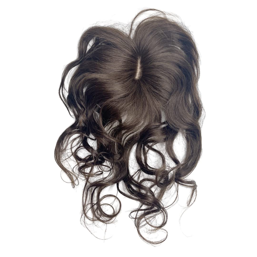 Extensiones de cabello humano ondulado con flequillo, 14 pulgadas, extensiones de cabello humano brasileño natural Remy (marrón claro)