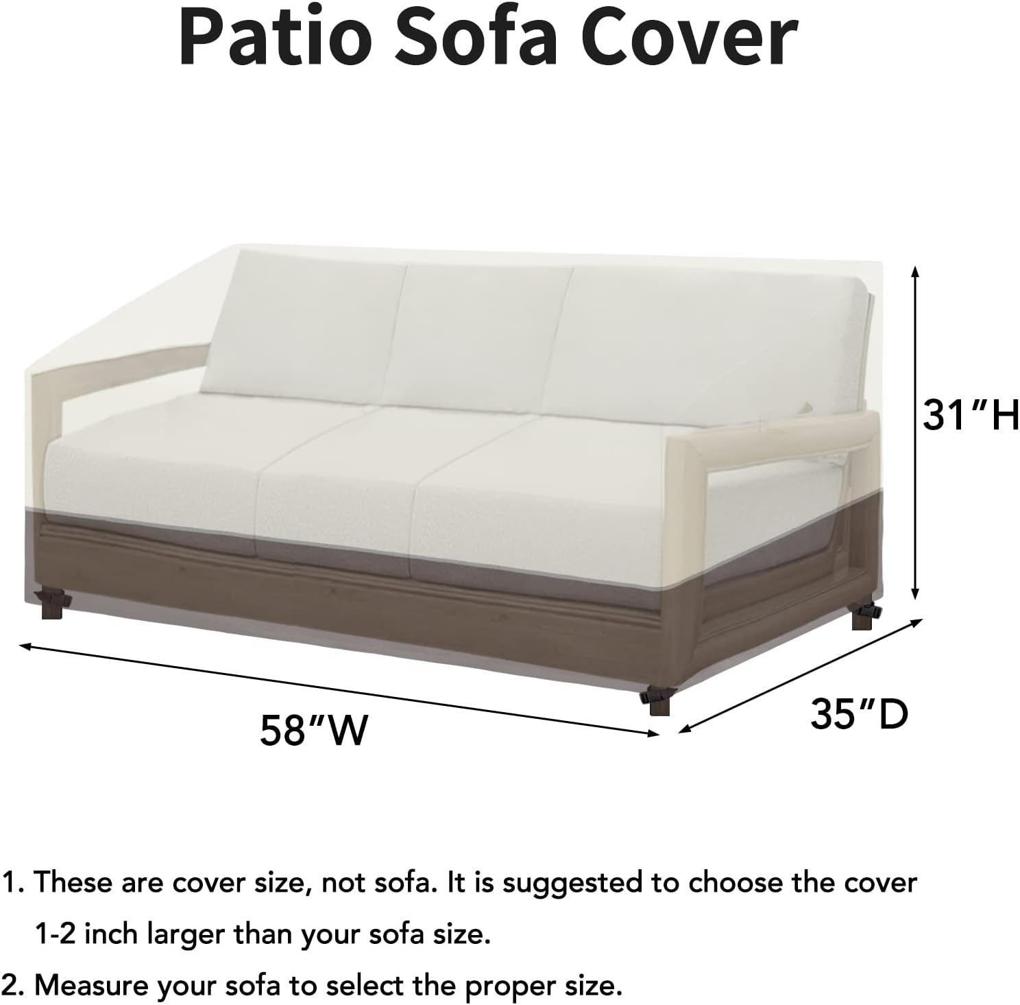 Easy-Going Funda para sofá de patio, resistente a los rayos UV, para sofá para exteriores, bicolor, para patio, banco de 3 plazas, impermeable, con