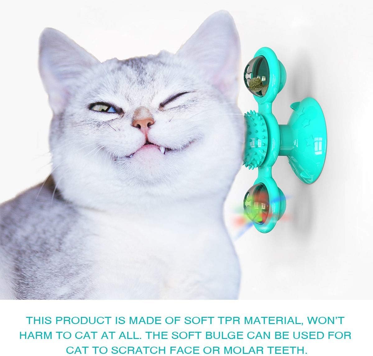 Molino de viento para gatos con hierba gatera, juguetes interactivos giratorios para gatos con ventosa, juguete de masaje giratorio para gatos de