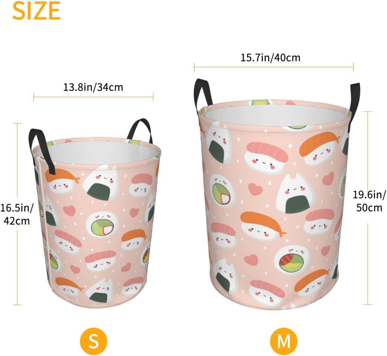 Cesta de lavandería plegable con diseño de comida de sushi con asa, impermeable, cesta de almacenamiento de lavandería, organizador de contenedores
