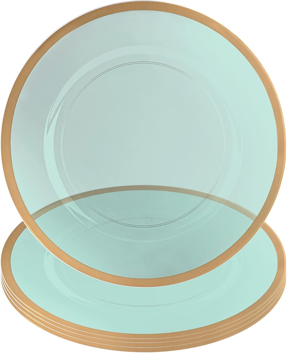 PARTY BARGAINS Placas de carga de 13 pulgadas, paquete de 4, borde dorado verde transparente, cargadores desechables resistentes para comidas