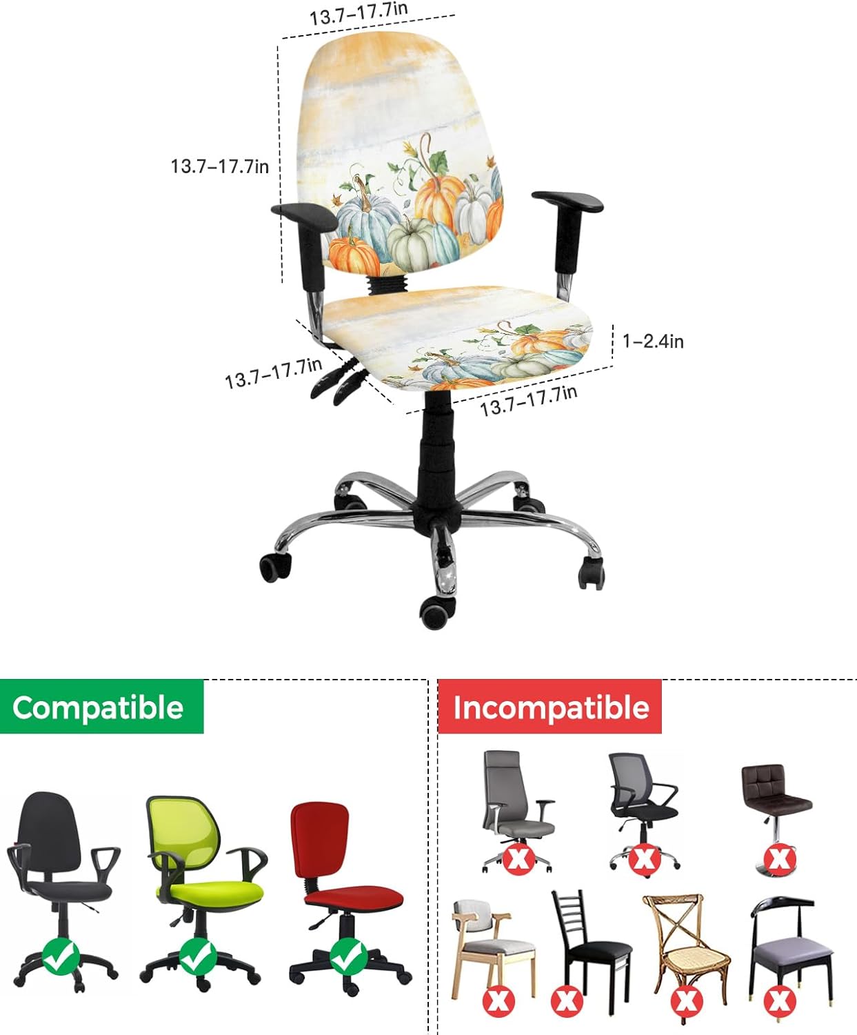 Funda para silla de oficina con diseño de calabaza de Acción de Gracias, elástica, diseño abstracto, naranja, azul, floral, universal, suave,