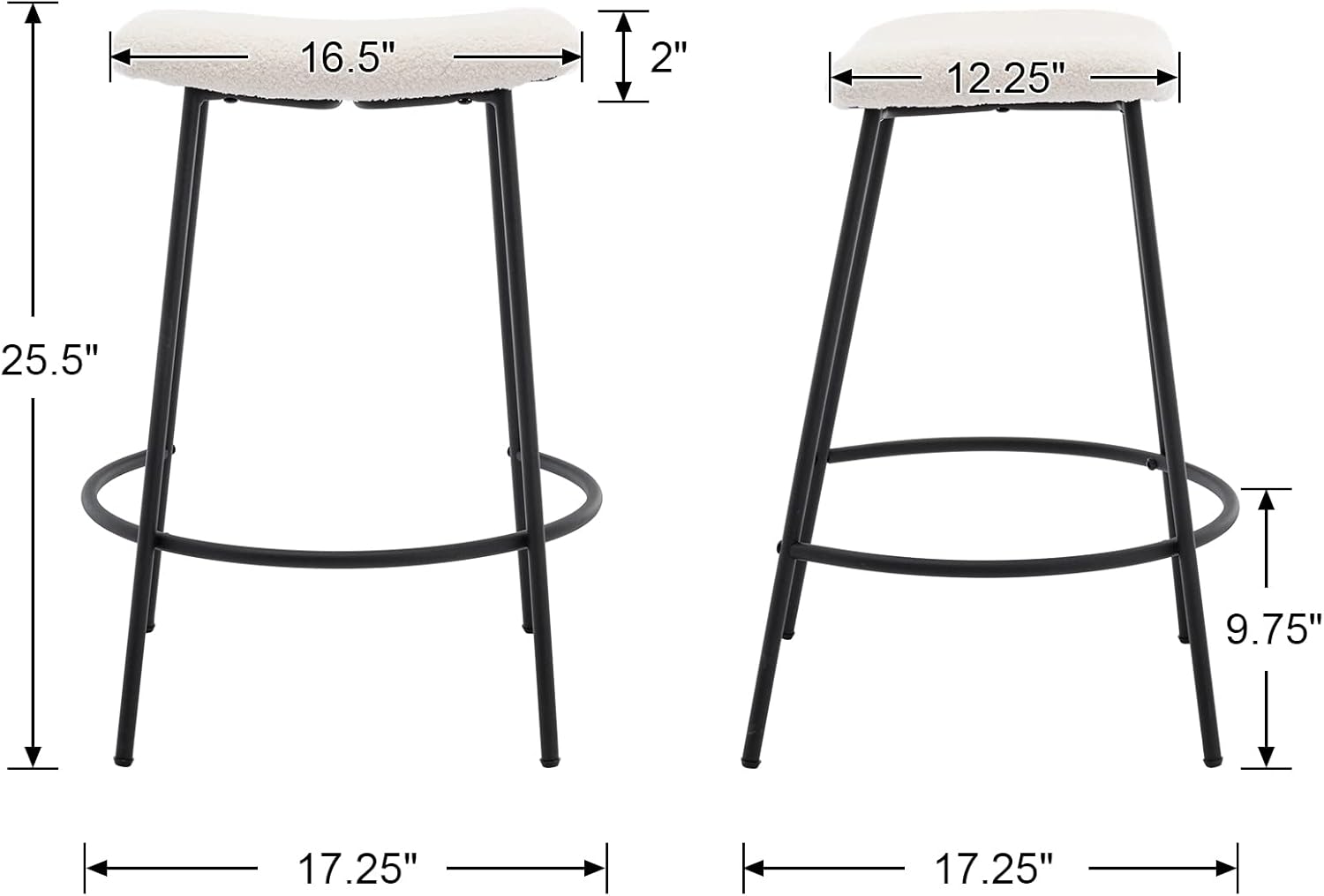 DM Furniture Juego de 4 taburetes de bar de altura de mostrador de 25.5 pulgadas, modernos taburetes de bar tapizados sin espalda, taburetes de bar