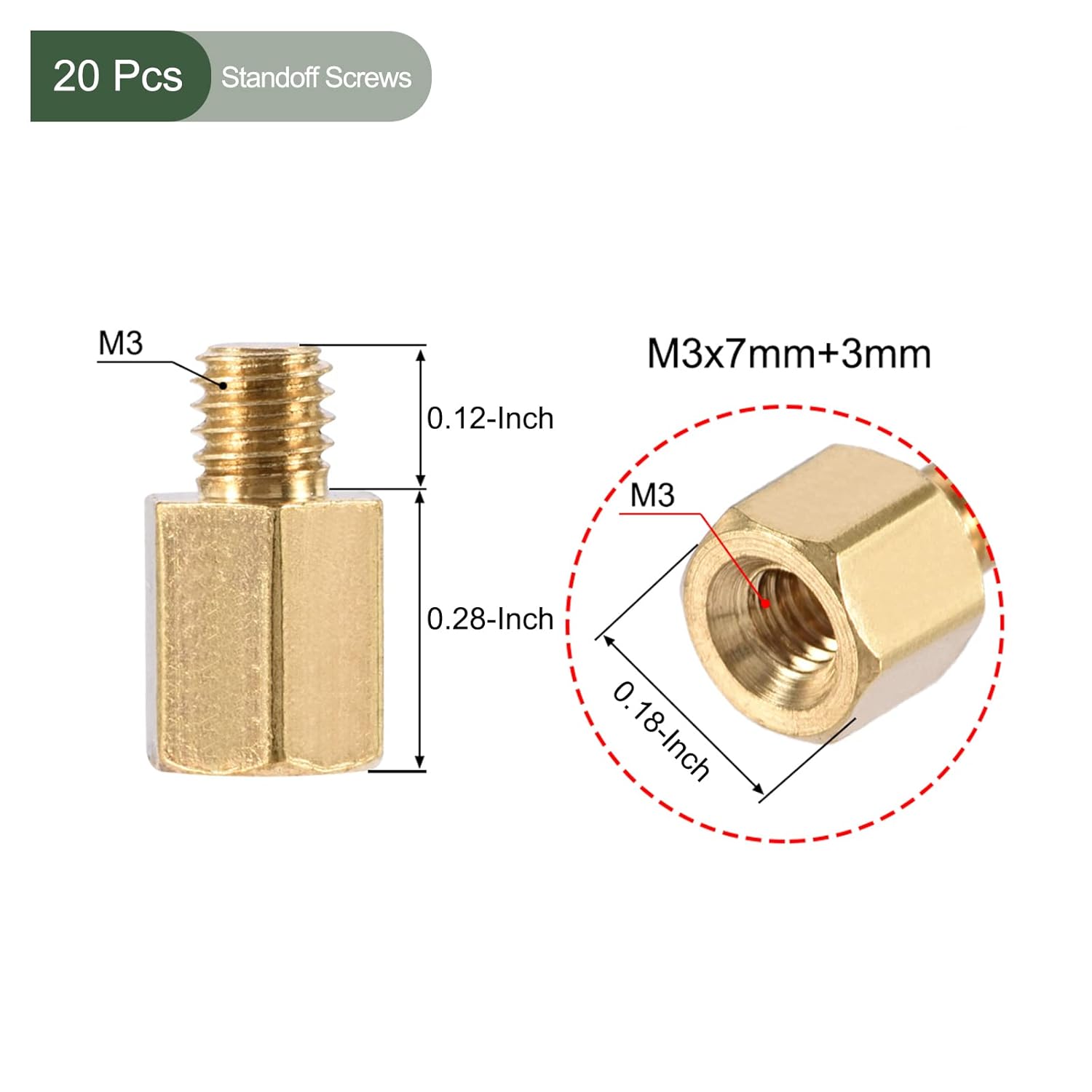 YOKIVE 20 tornillos de separación M3, separadores hexagonales de latón para PCB, mantienen la altura consistente, ideal para placa base (tono