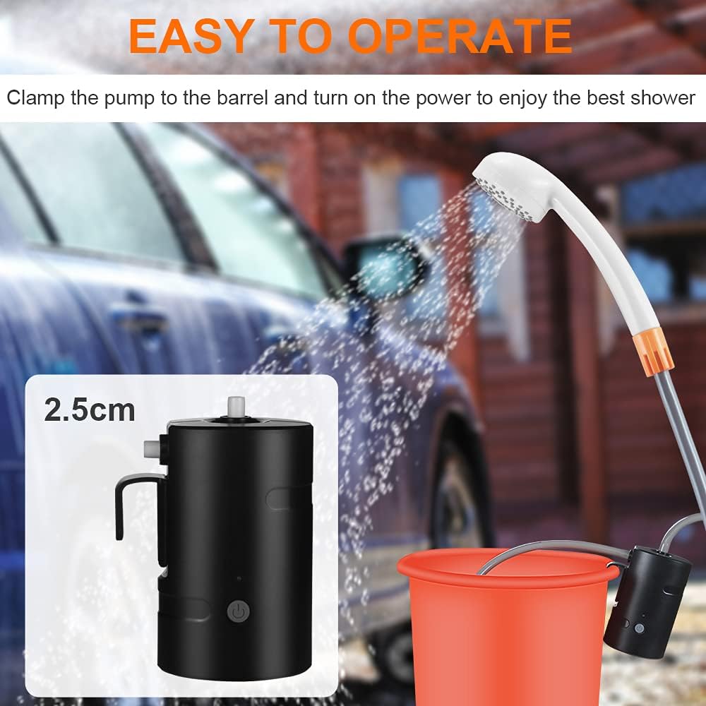 Ducha portátil al aire libre, 2 modos de flujo, bomba de ducha alimentada por batería de 4400 mAh para senderismomochilero, viajes, playa, mascotas,