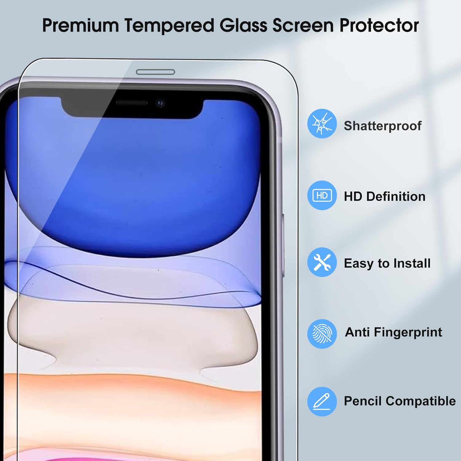 Qularlans Paquete de 3 protectores de pantalla para iPhone 11XR de 6.1 pulgadas, dureza 9H, resistente a los golpes, vidrio templado HD Ultra Clear