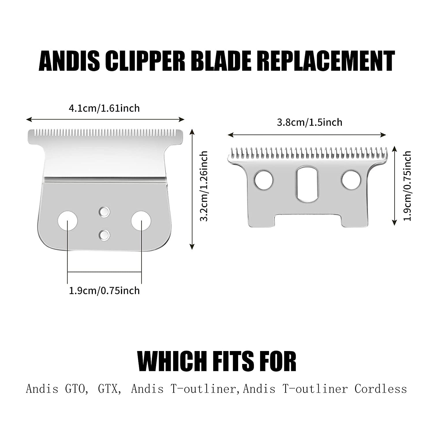 Paquete de 3 cuchillas de repuesto T Outliner compatibles con recortadora Andis GTXGTO, repuesto para cortapelos en T (hoja T de acero plateado +